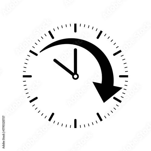 Clock face with a curved arrow indicating time passing