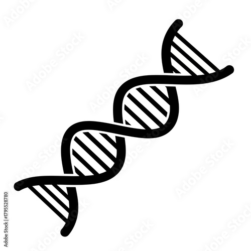 Stylized black and white illustration of a dna double helix structure