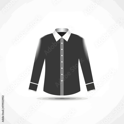 Dark grey formal longsleeved shirt with white collar and buttons