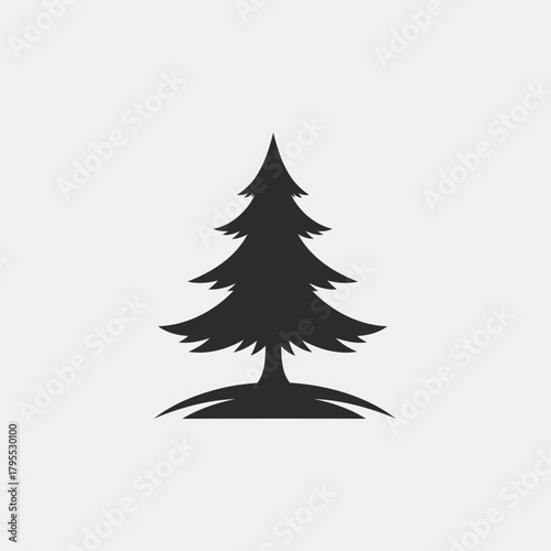 Black silhouette of a pine tree with sweeping ground detail