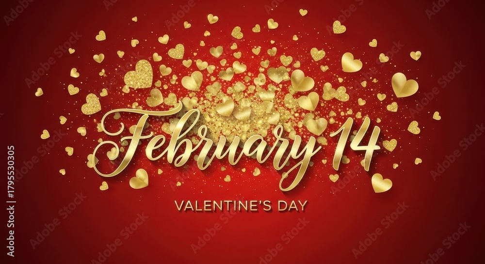 Naklejka premium Valentine's Day Celebration with Gold Hearts. Ai generation