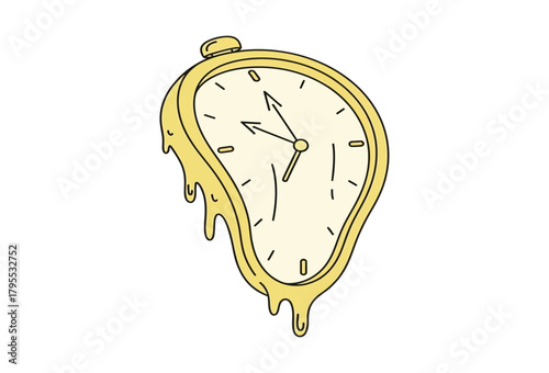Dreamy melting clock illustration representing time slipping away, perfect for conceptual designs and surreal art projects, originally designed as scalable vector art