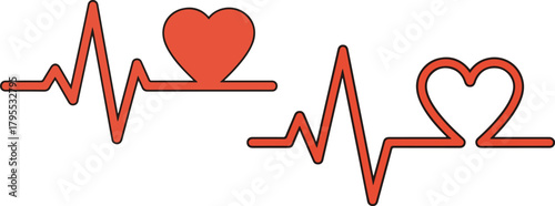Retro Heartbeat ECG Line Icons Flat Vector Illustration