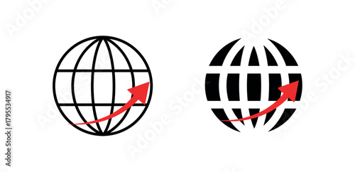  World globe with VPN arrow connection. global secure connection. VPN bridging the world. virtual routes, real security. png and vector