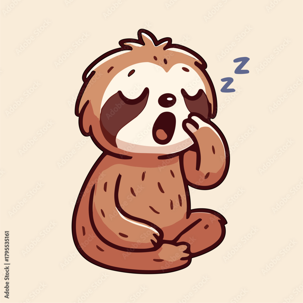 Naklejka premium Cartoon sloth yawning and feeling sleepy