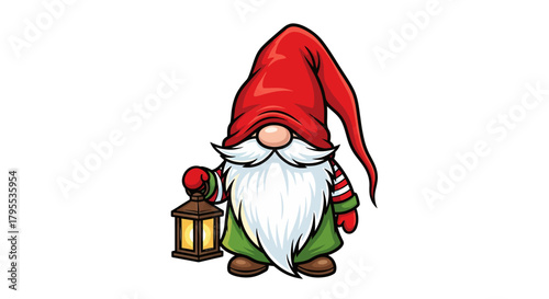 Whimsical Christmas gnome with glowing lantern, bringing festive cheer and magical holiday spirit to your winter celebrations and designs.