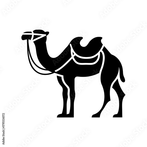Silhouette of a camel with a saddle on transparent background