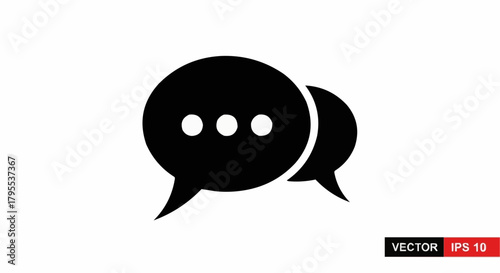 Illustration of two overlapping black speech bubbles with three dots indicating conversation or dialogue