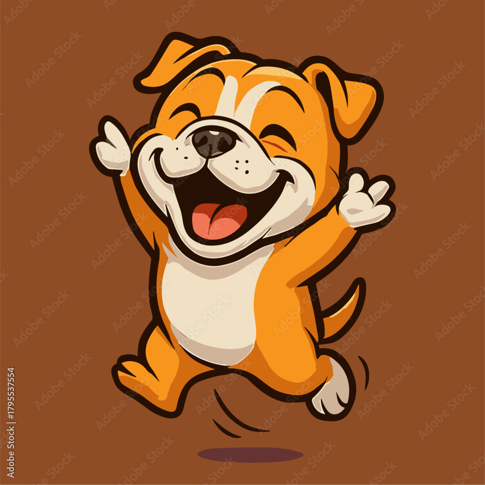 Fototapeta premium Cartoon mascot dog jumps with joy and smile