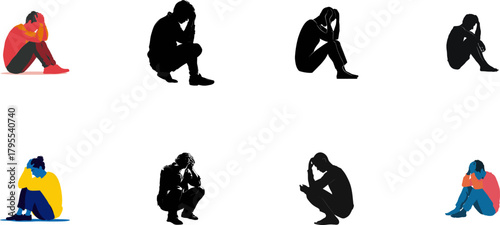 Silhouettes of sad people sitting