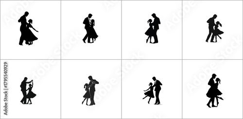 Collection of dancing couple silhouettes