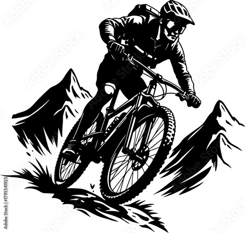 Mountain Trail Rider Silhouette Vector
