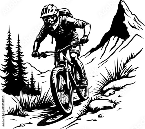 Mountain Trail Rider Silhouette Vector