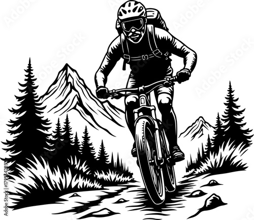 Mountain Trail Rider Silhouette Vector