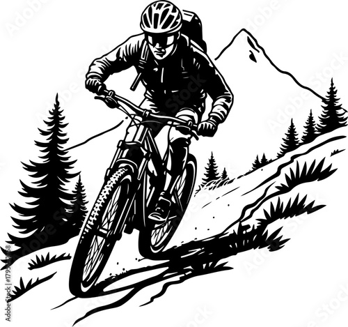 Mountain Trail Rider Silhouette Vector