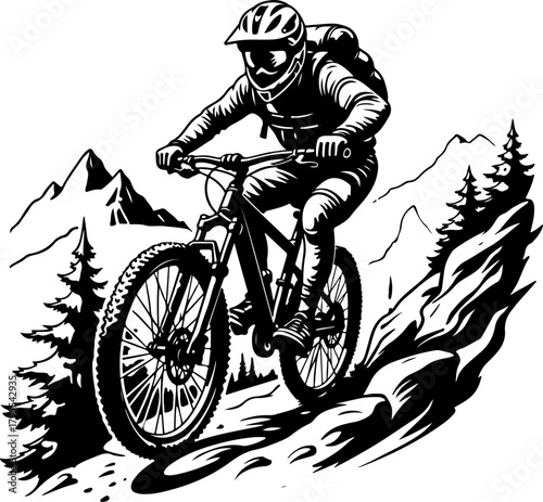 Mountain Trail Rider Silhouette Vector
