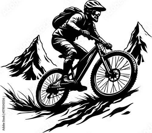Mountain Trail Rider Silhouette Vector