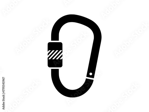 Vector isolated one single simple carabine graphic symbol. Carabine fastener for climbing, tourist minimal clipart pictogram