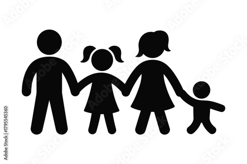 Simple black silhouette of a family holding hands, representing unity and togetherness