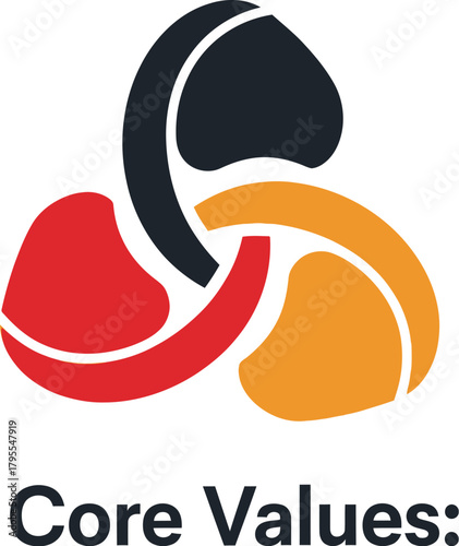 Abstract interlocking shapes symbolizing core values and unity