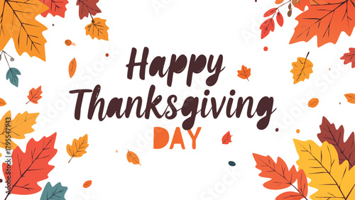 Happy thanksgiving day lettering with autumn leaves frame