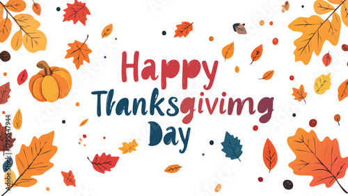 Happy thanksgiving day text with autumn leaves