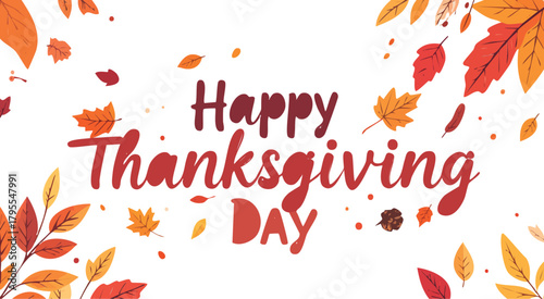 Happy thanksgiving day seasonal greeting with autumn leaves