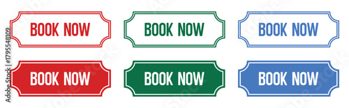 Book now button icon line style. Book now button vector: online booking icon for website and app eps silhouette.