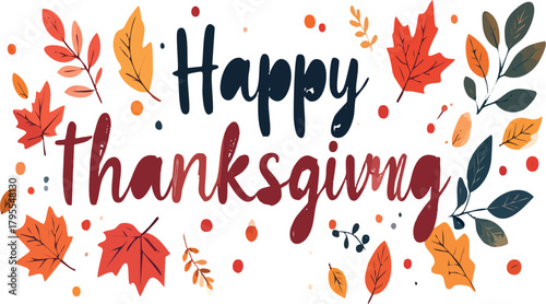 Happy thanksgiving greeting with autumn fall leaves