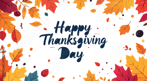 Happy thanksgiving day text with autumn leaves border
