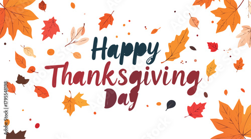 Happy thanksgiving day text with autumn leaves