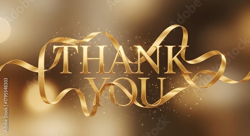 Elegant golden ribbon thank you message with bokeh background