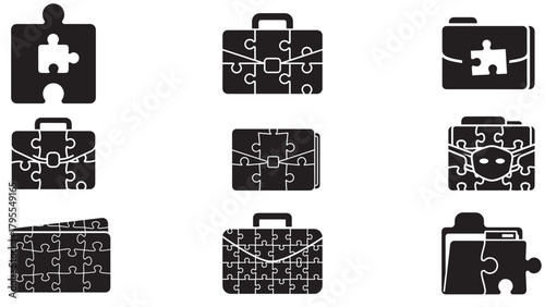 Puzzle-Piece Portfolio Icon — Fragmented Asset Allocation and Diversification Emblem for Strategic Investment Structuring