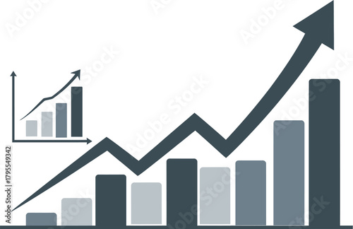 Upward trending graph and bar chart symbolizing financial growth and success