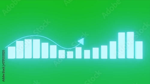 animated business bar graph with arrow on green screen seamless loop