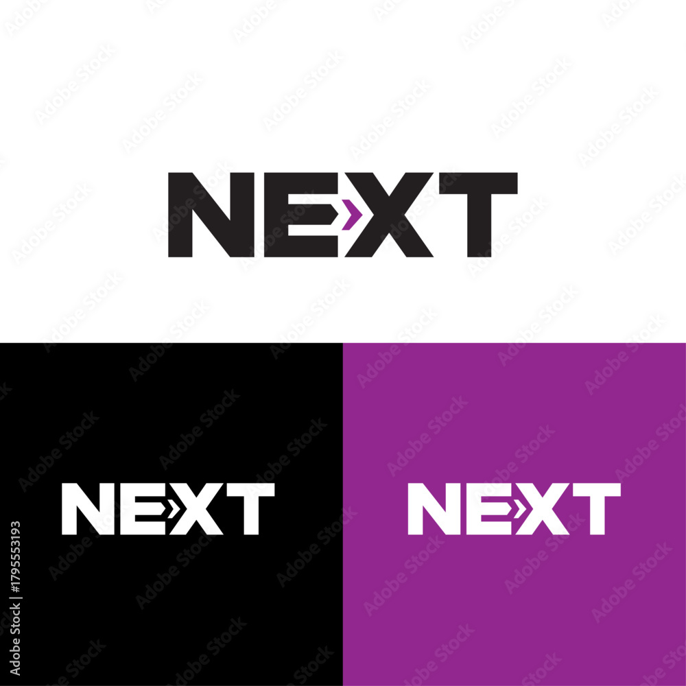 Obraz premium Next logo design template vector illustration. Simple Wordmark Next with Integrated Forward Arrow icon, symbol, typography, graphic, vector, suitable for your design needs, logo illustration animation