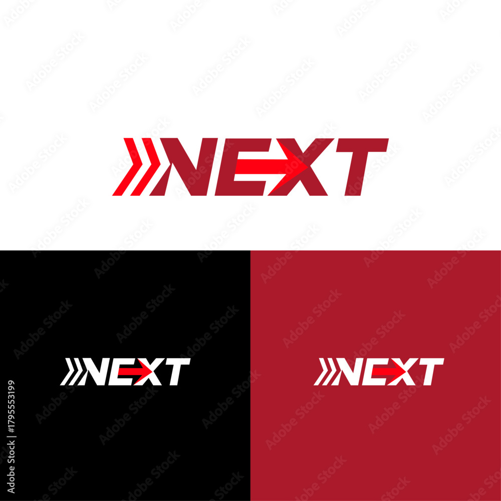 Obraz premium Next logo design template vector illustration. Simple Wordmark Next with Integrated Forward Arrow icon, symbol, typography, graphic, vector, suitable for your design needs, logo illustration animation