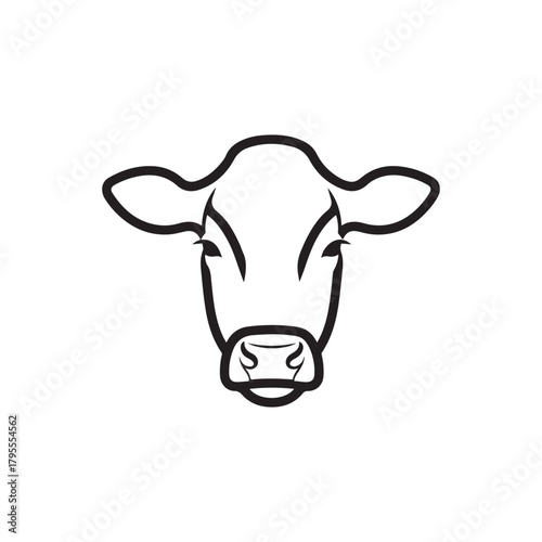 Black angus cattle head outline vector flat illustration