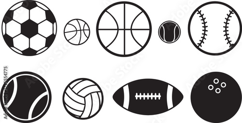 volleyball, bowling, and American football basketball,  seven different sports balls: soccer, 