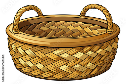 A wicker basket with detailed natural woven texture, rustic home decoration concept, handmade tableware design and minimalist interior accessories element