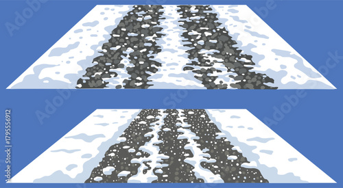 Snow-covered road with tire tracks in winter landscape  