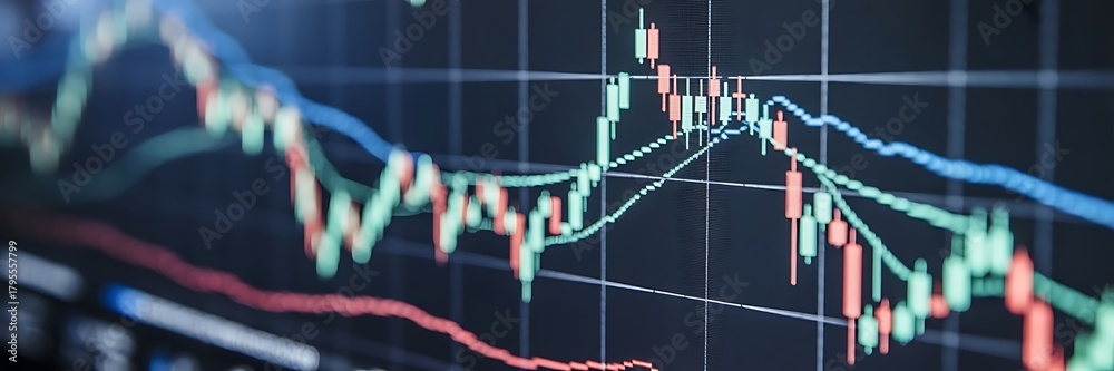 Fototapeta premium Close up financial chart with uptrend line graph in stock market on monitor background.rising trend lines