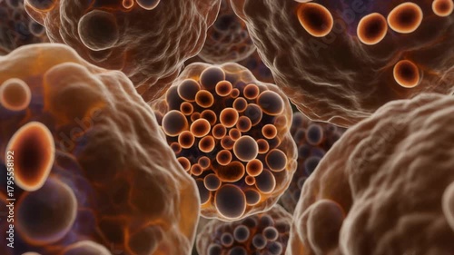 Microscopic view of brown adipose tissue cells, cellular structure, biology