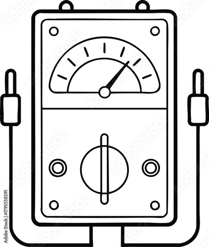 Vintage analog multimeter outline with probes vector illustration for electrical and electronic diagnostics