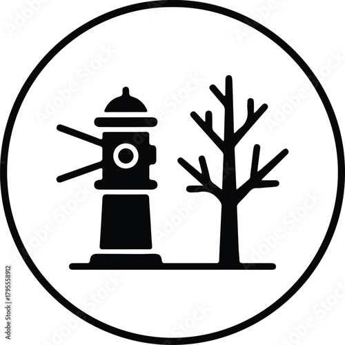 Illustrator Fire hydrant and bare tree minimalist logo Silhouette vector
