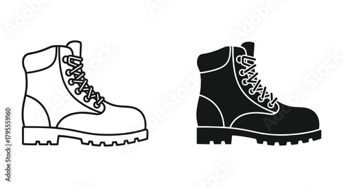 Sturdy work boot outline and solid icon design representing durable footwear