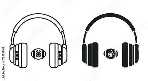 Headphones and rugby ball icon illustration, combining music and sport concepts