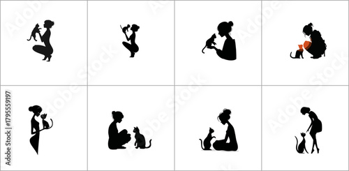 Collection of woman with cat silhouettes
