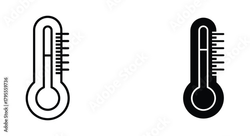 Thermometer icon vector design: outline and solid temperature measurement