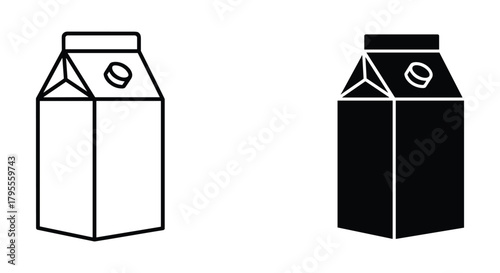 Milk carton outline and solid fill icon for beverage packaging and dairy products